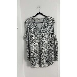 HALIFE Casual Leopard Print Blouse Black White Womens XL